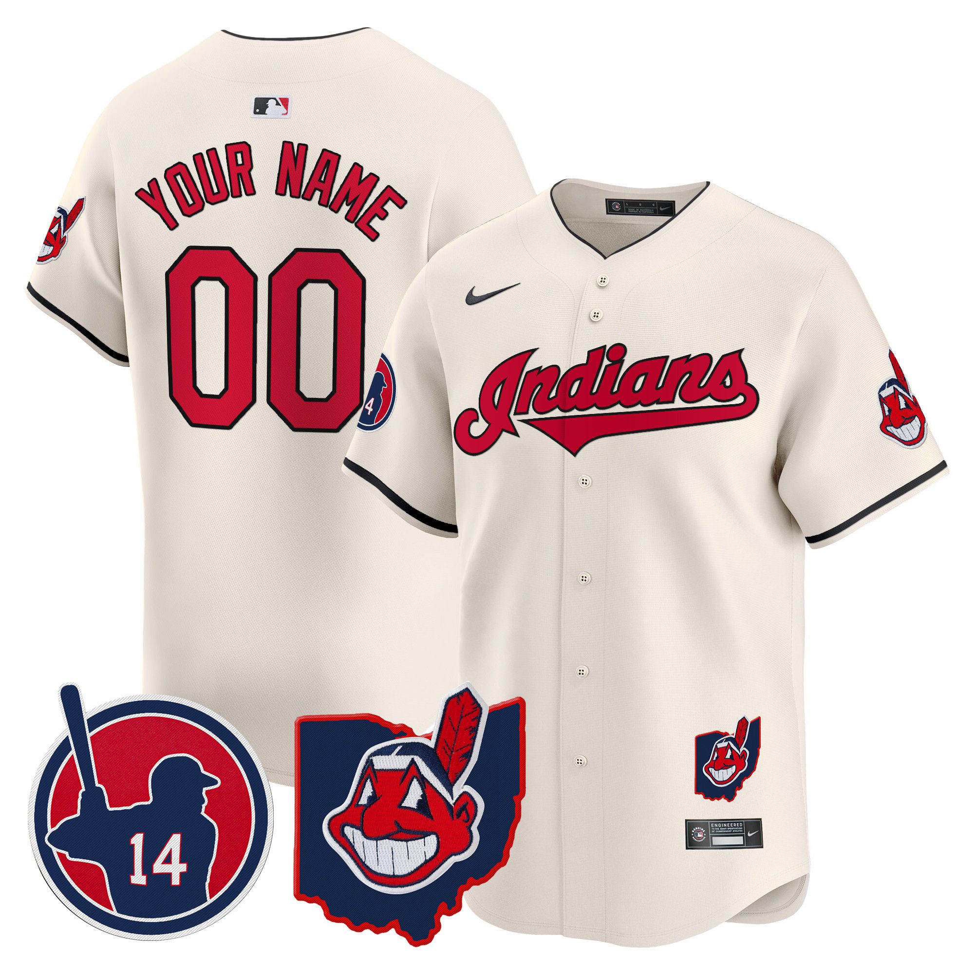 Men Cleveland Indians Cream Nike 2025 Patch Vapor Premier Limited Custom MLB Jersey